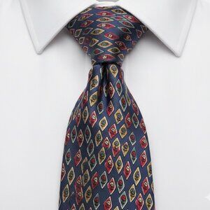 Christian Dior Monsieur Silk Tie Diamond Floral Geometric Blue Red Italy Vintage